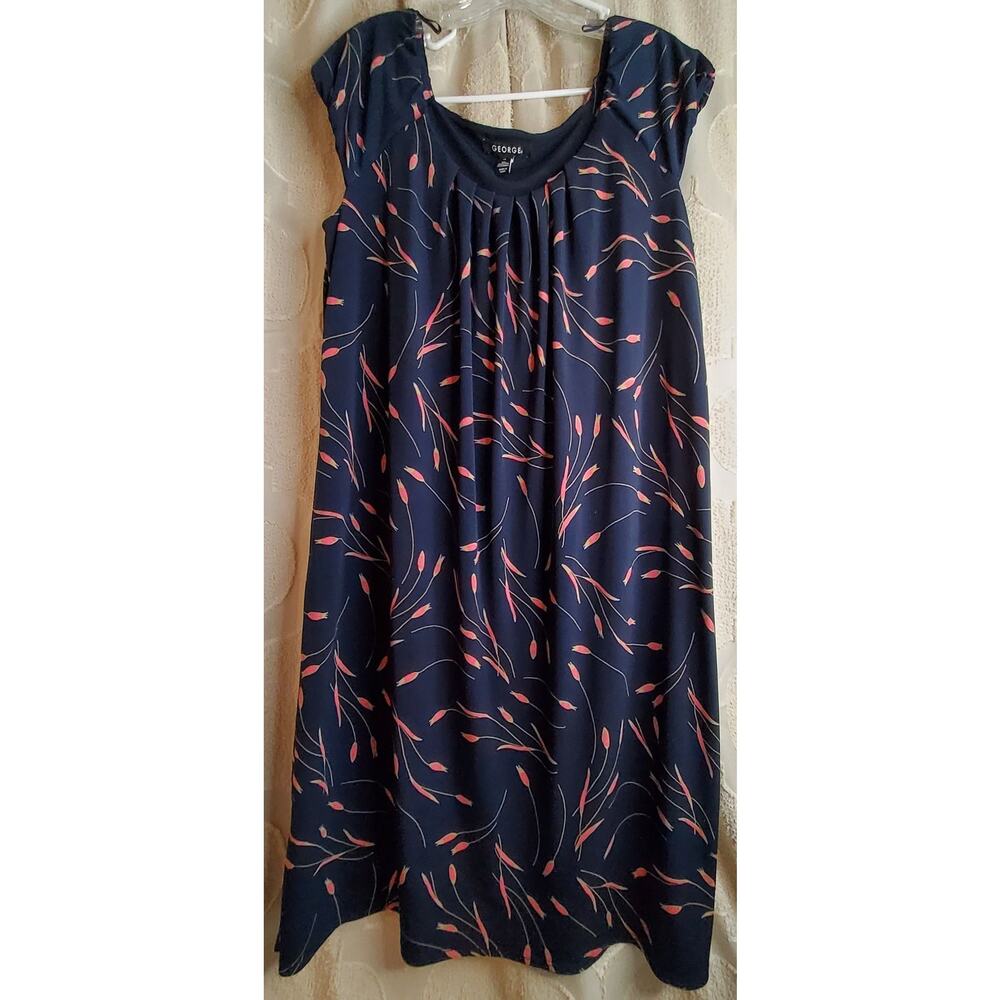 #548 Excellent Pre-Loved George Sleeveless Blue & Pink Floral Dress Size XXL 20